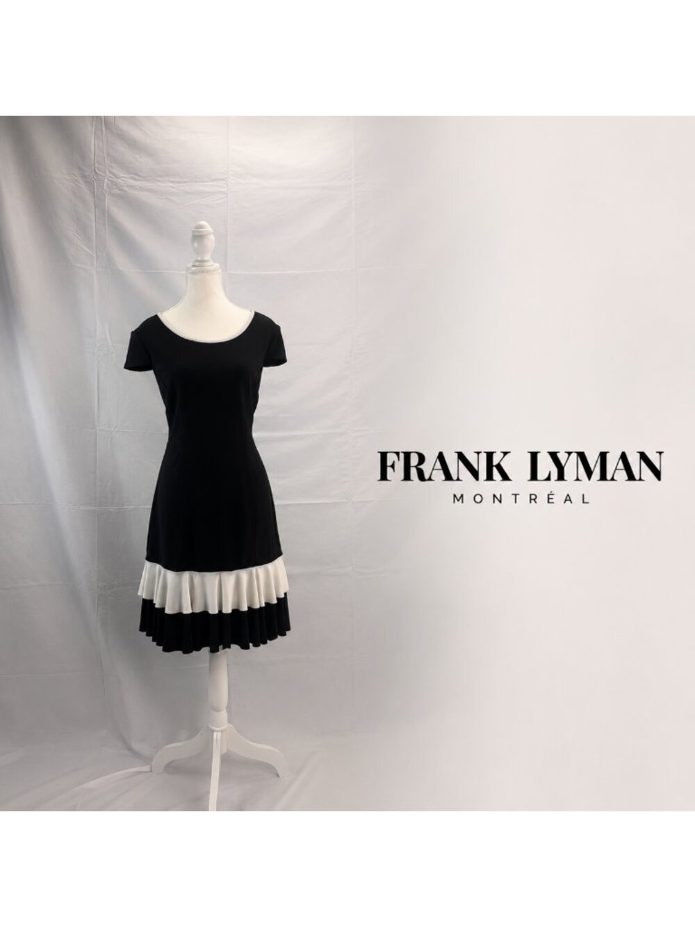 FRANK LYMAN Black & White Ruffle Hem Dress – Size 8 - Picture 1 of 4